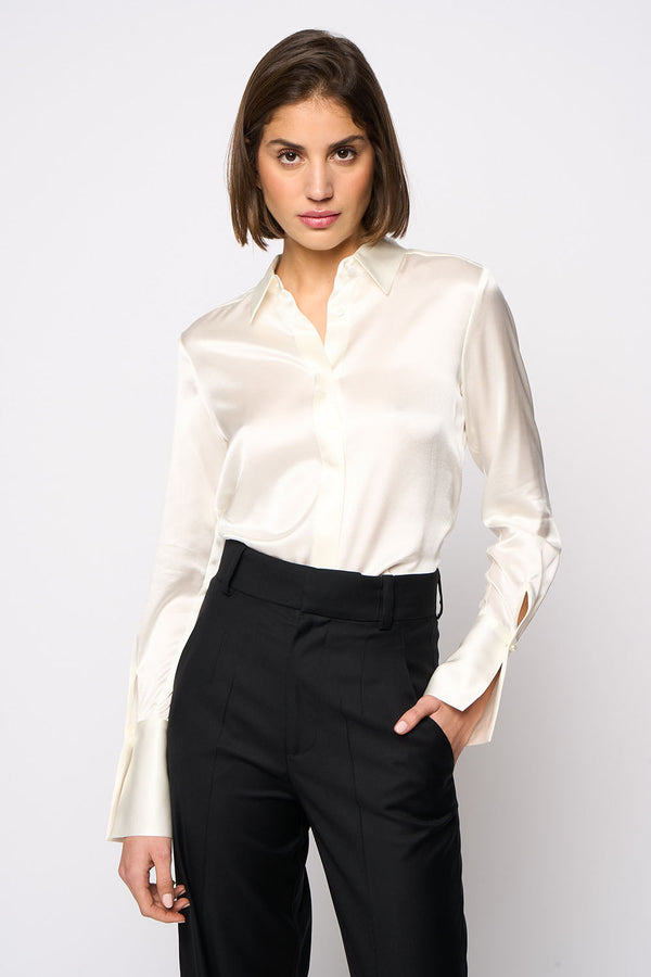 SATIN TOP WITH BOW - Ecru